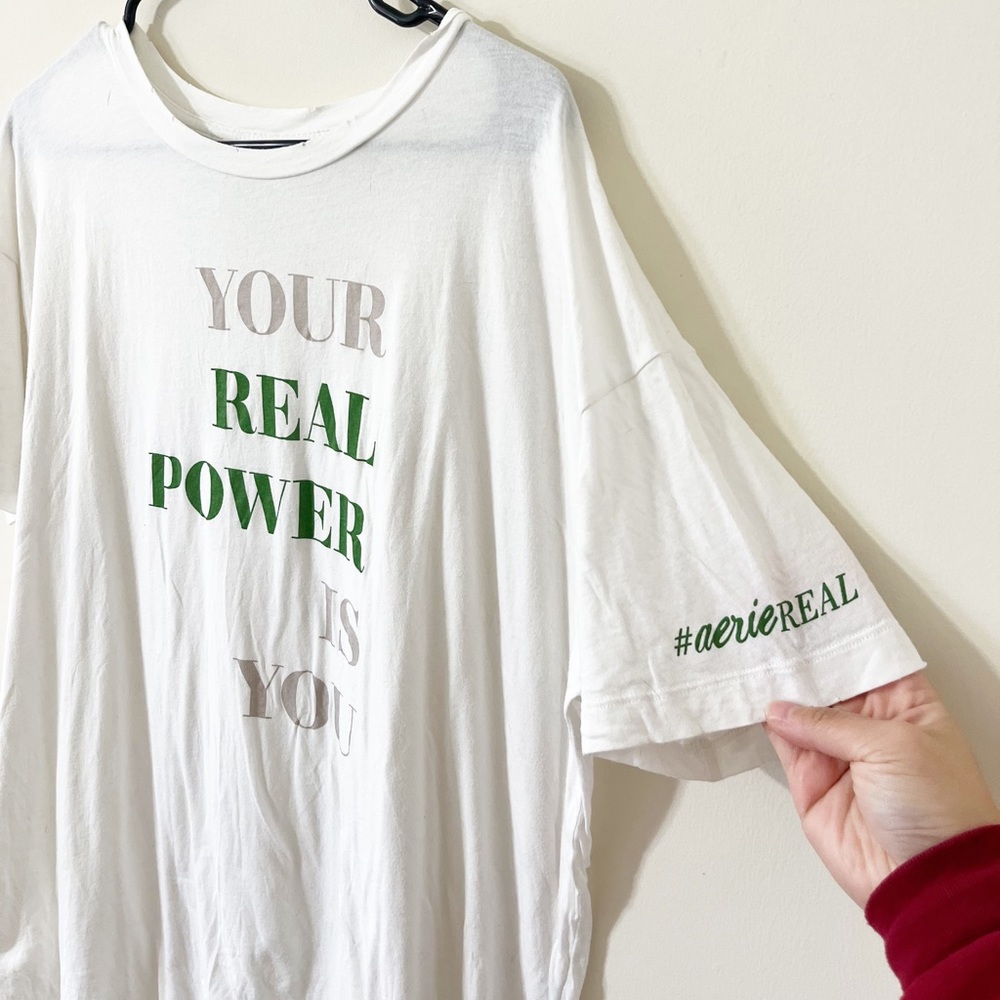 Aerie White Oversized Boyfriend Graphic Tee 'Your Real Power Is You' Size Medium - Picture 2 of 7